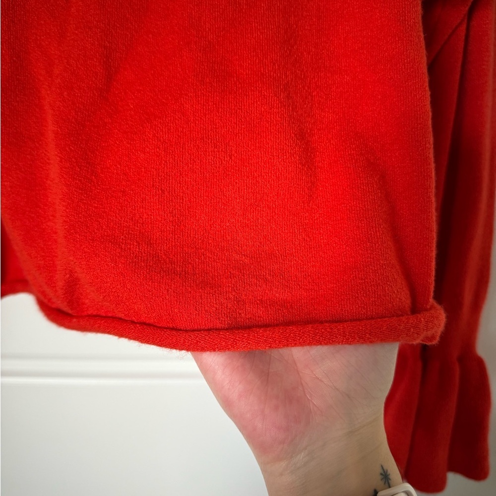 Zara Women’s Red Orange Bell Sleeves Ruffle Knit Long Sleeve Flounce Sweater - Picture 14 of 15